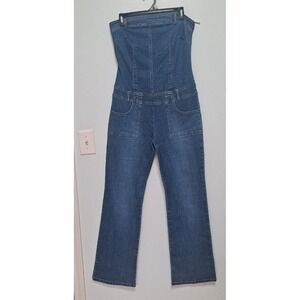 Vintage 90s Hot Kiss Stretch Denim Strapless Corset Boot Cut Pant/ Jumpsuit M/L